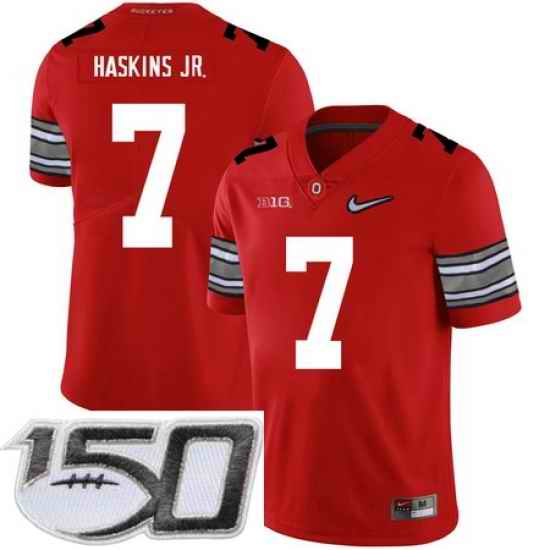 Ohio State Buckeyes 7 Dwayne Haskins Red Diamond Nike Logo College Football Stitched 150th Anniversary Patch Jersey
